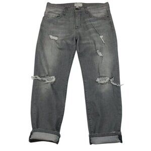 Current/Elliott Boyfriend Jeans Pale Grey Distressed Cropped Relaxed Fit 26" Wai